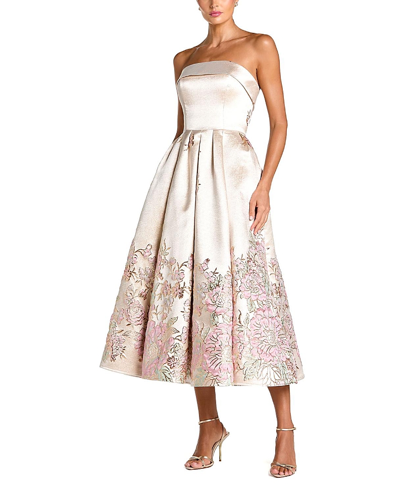 Mac Duggal Strapless Brocade A Line Midi Dress