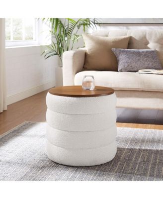 Mezzo Round Boucle Fabric Storage Ottoman