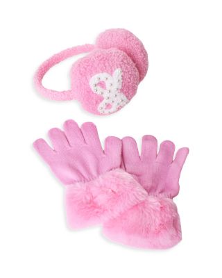 Girls' Bow Earmuffs & Faux Fur Cuff Gloves Set - Big Kid