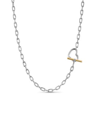 DY Madison&reg; Heart Toggle Chain Necklace in Sterling Silver with 18K Yellow Gold, 3mm