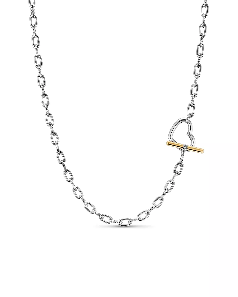 David Yurman Dy Madison Heart Toggle Chain Necklace in Sterling Silver with 18K Yellow Gold, 3mm