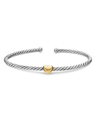 Micro Cable Flex&reg; Heart Station Bracelet in Sterling Silver with 14K Yellow Gold, 2.6mm
