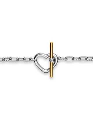 DY Madison&reg; Heart Toggle Chain Bracelet in Sterling Silver with 18K Yellow Gold, 3mm