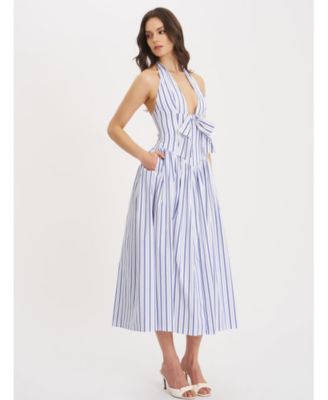 Mackenna Stripe Halter Smock Back Maxi Dress
