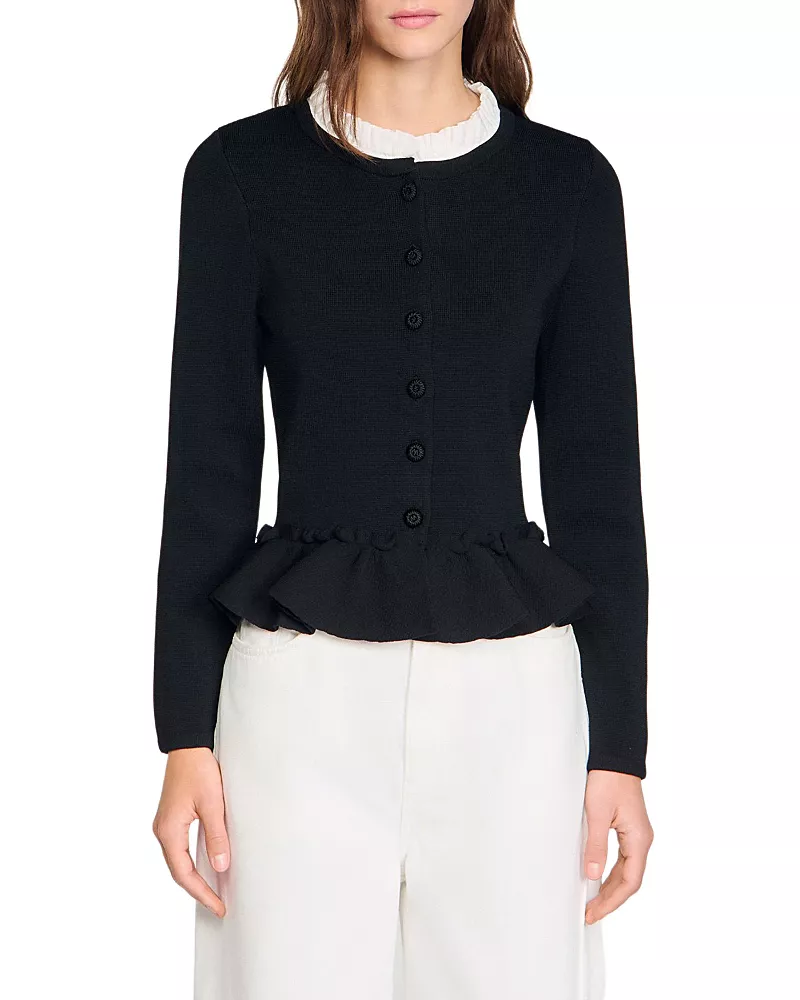 Sandro Removable Collar Peplum Cardigan