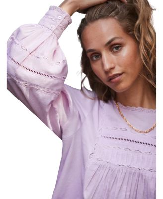 Lace Insert Long Sleeve Blouse