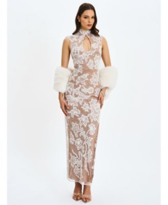  Tavia Beaded Teardrop Neckline Maxi Dress