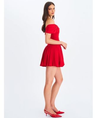  Narelle Off-Shoulder Sweetheart Drop Waist Mini Dress