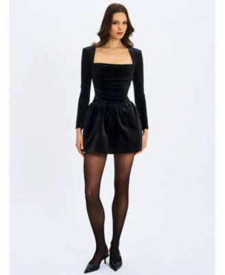  Catrina Velvet Square Neck Bow-Tie Mini Dress