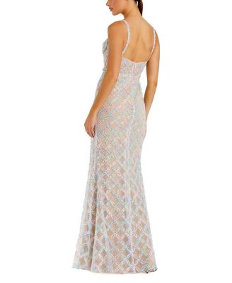 Pearl Embellished Sleeveless Bustier Gown