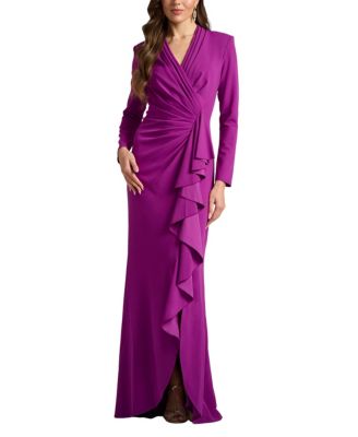 Markum Long-Sleeve Flounce Gown