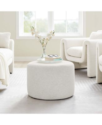  Callum Large 23" Round Woven Heathered Fabric Upholstered Ottoman