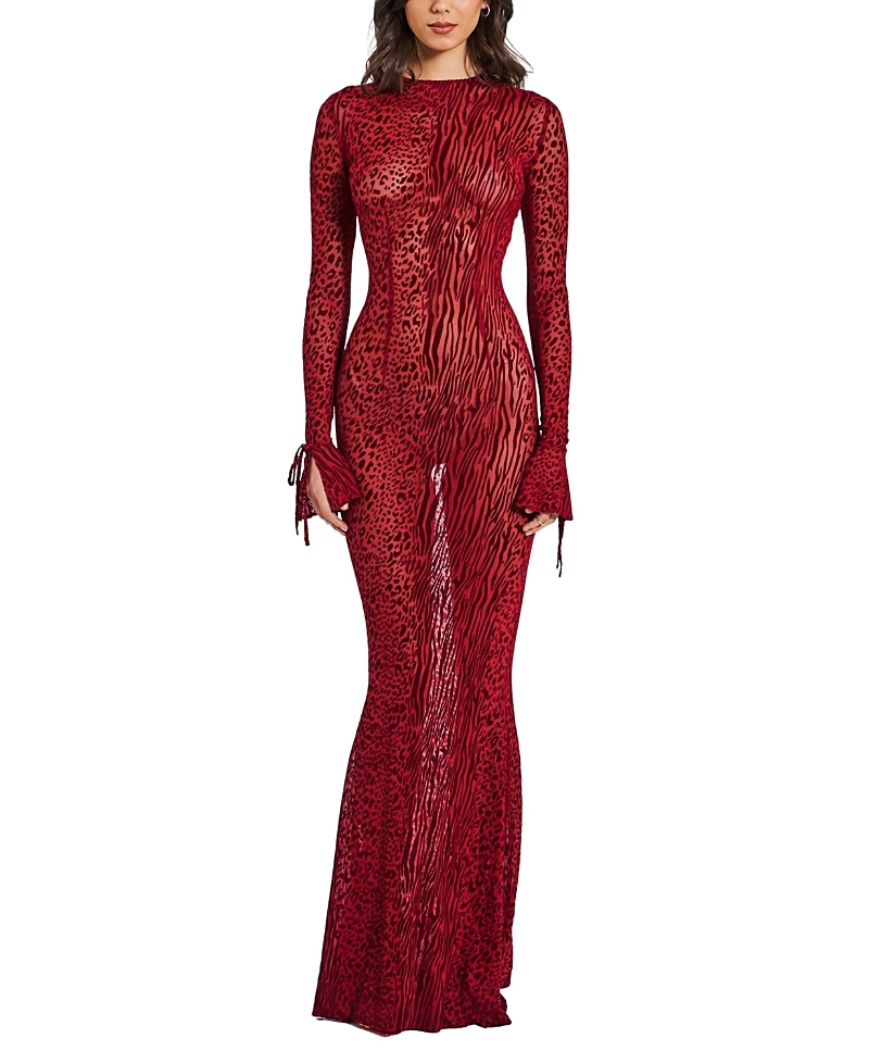 Miss Circle Waylynn Burnout Velvet Detail Mesh Backless Maxi Dress