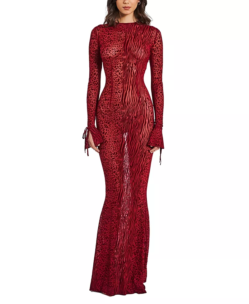 Miss Circle Waylynn Burnout Velvet Detail Mesh Backless Maxi Dress
