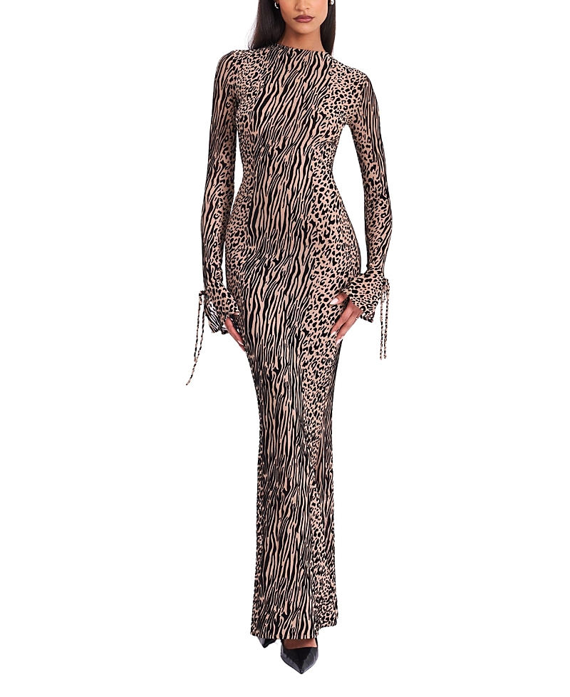 Miss Circle Waylynn Burnout Velvet Detail Mesh Backless Maxi Dress