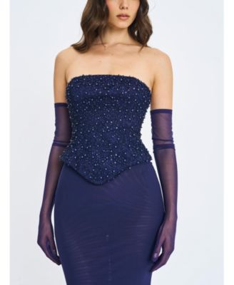  Orabelle Beaded Peplum Mermaid Gown with Lace-up Back