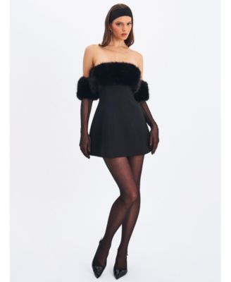  Evelyn Fur-Trimmed Mini A-Line Dress