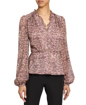  Lana Paisley Printed Georgette Long Sleeve Ruffle Top