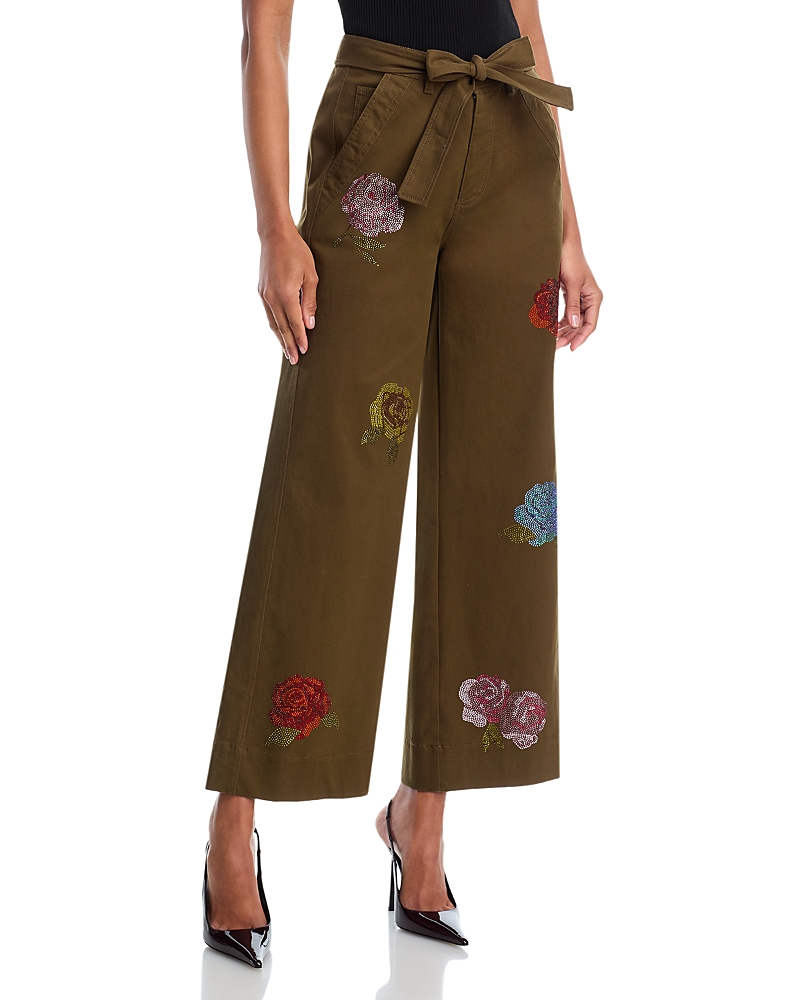 Cinq a Sept Heatset Roses Mylah High Rise Jeans in Dark Olive Multi