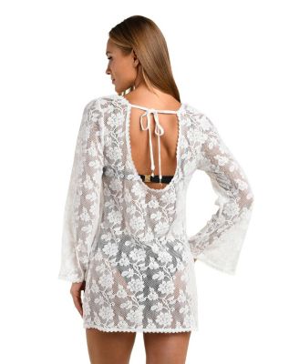 Celestial Petals Bell Sleeve Mini Dress Cover Up