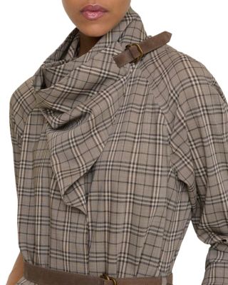 Scarf Collar Check Wool Dress