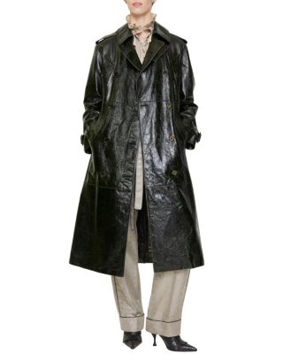 Long Embossed Leather Trench Coat