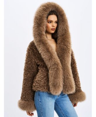  Kali Jumbo Faux Fur Trimmed Teddy Coat with Hood