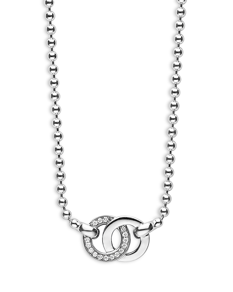Lagos Sterling Silver Signature Caviar Diamond Interlocking Pendant Necklace, 18
