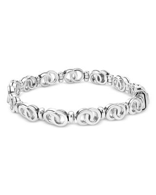 Sterling Silver Signature Caviar Diamond Circle Interlocking Link Chain Bracelet