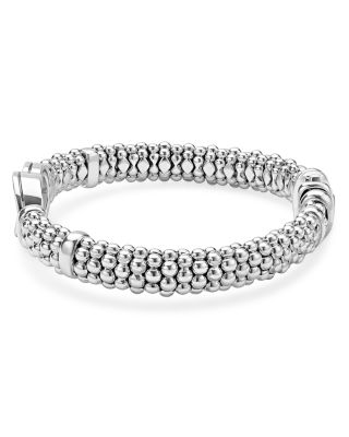 Sterling Silver Signature Caviar Diamond Interlocking Circle Beaded Bracelet