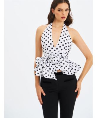  Ilene Polka Dot Bubble Hem Halter Top