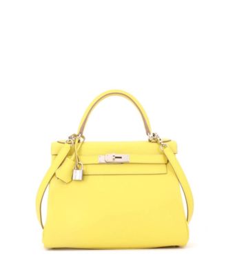Kelly 28 Handbag Yellow Evercolor with Palladium Hardware