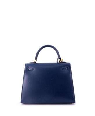 Kelly 25 Handbag Blue Box Calf with Gold Hardware