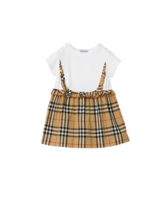 Girls' Check Trim Stretch Cotton Dress - Little Kid