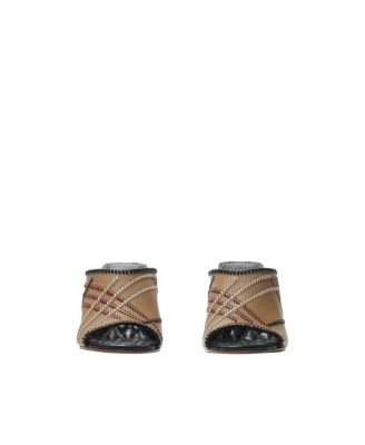 Women's Check Leather Cabana Mules