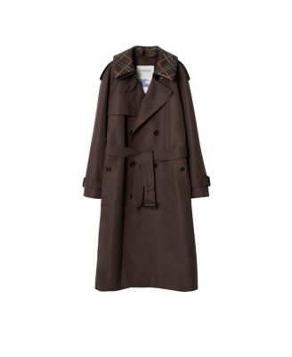  Long Check Collar Silk Cotton Trench Coat