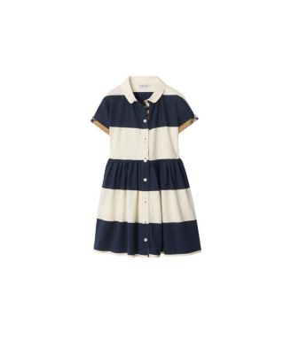 Girls' Check Trim Striped Cotton Shirt Dress - Little Kid, Big Kid