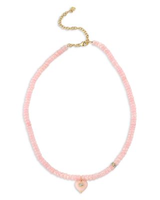 14K Yellow Gold Pink Grapolite & Diamond Heart Pendant Necklace, 15-18"