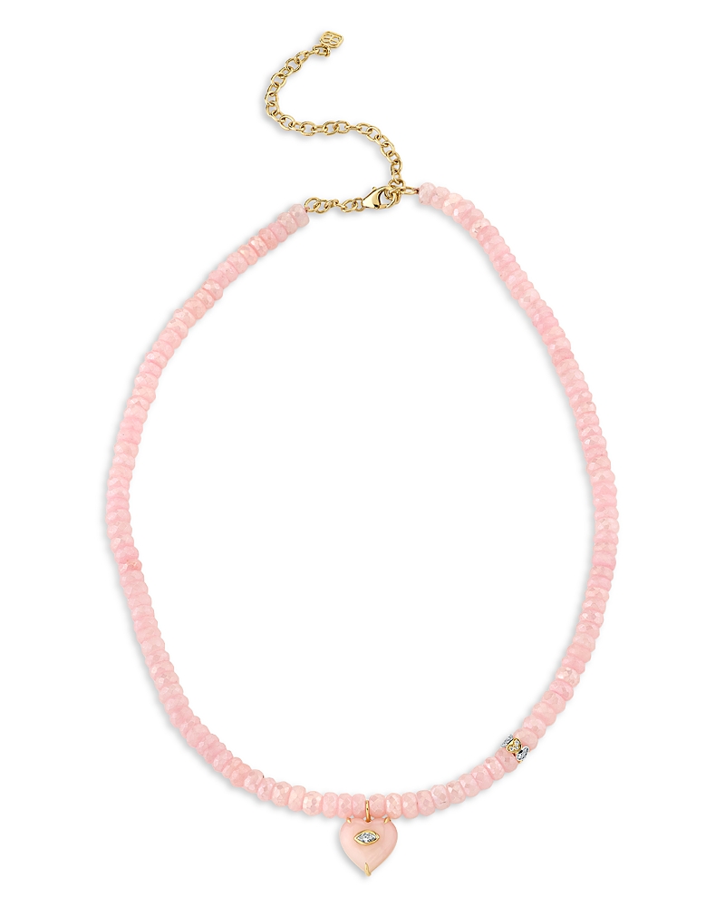 Sydney Evan 14K Yellow Gold Pink Grapolite & Diamond Heart Pendant Necklace, 15