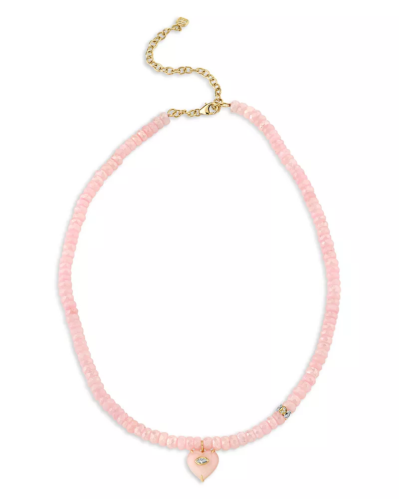 Sydney Evan 14K Yellow Gold Pink Grapolite & Diamond Heart Pendant Necklace, 15