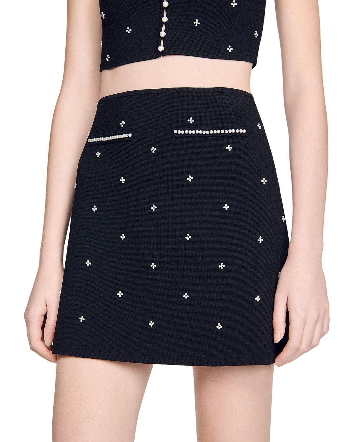 Sandro Rhinestone Embroidered Skirt
