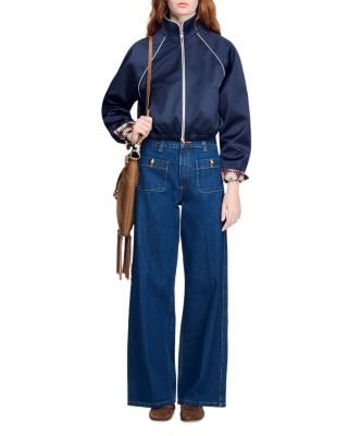 Straight Patch Pocket Jeans in Dark Blue