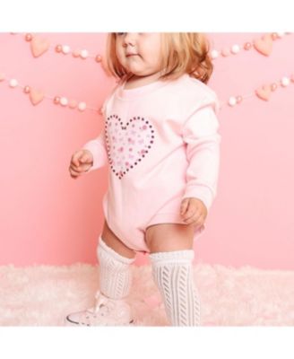 Girls' Dainty Rose Faux Pearl Heart Patch Long Sleeve Romper - Baby