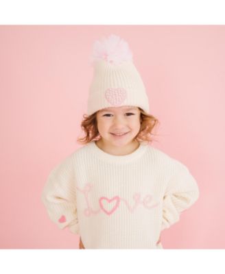 Girls' Pearl Heart Patch Pom Pom Beanie - Little Kid, Big Kid