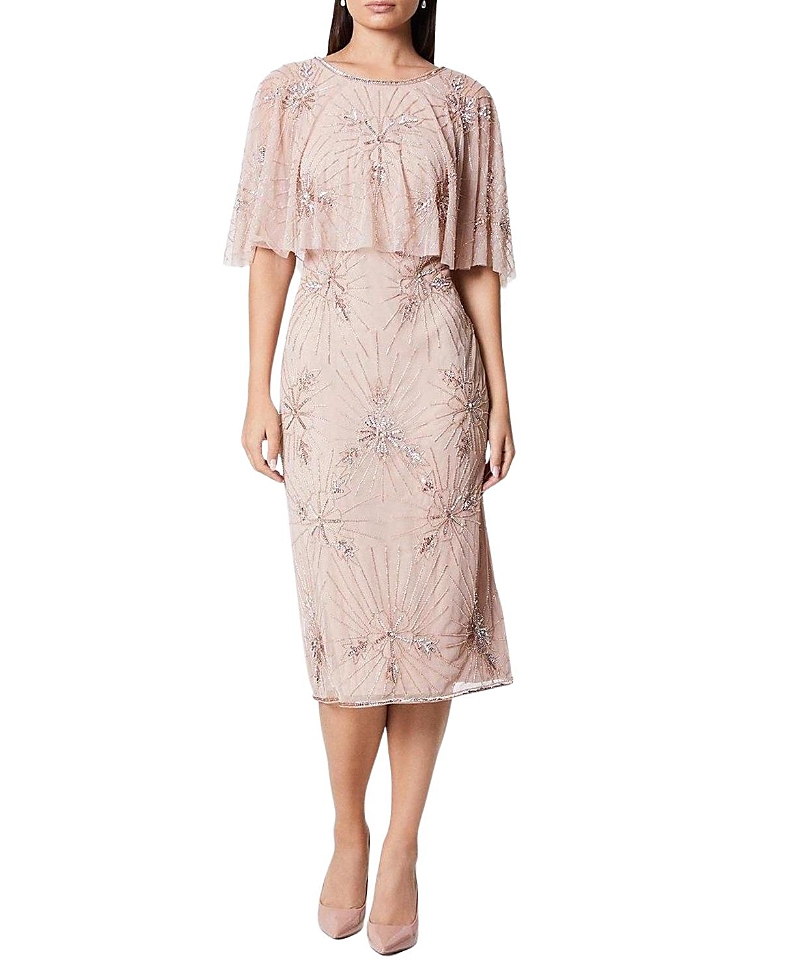 Coast Floral Embellished Cape Midi Dress
