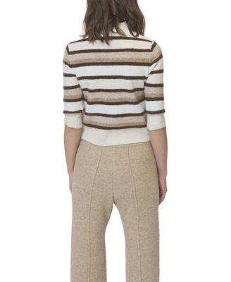  Women's Ash Striped Half Sleeve Crew Sweater