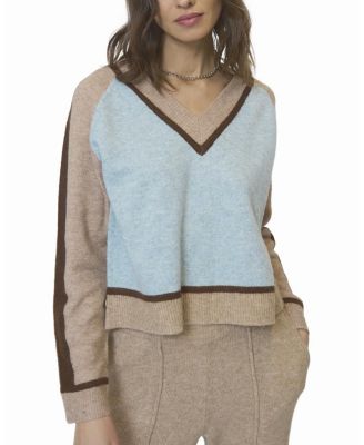  Women's Ash Color Blocked V Neck Sweater