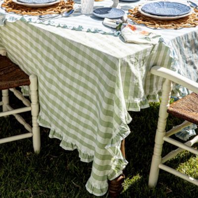 Gingham Ruffle Tablecloth, 60" x 120"