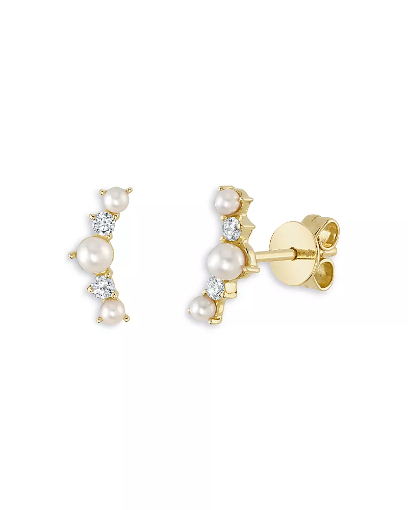 Moon & Meadow 14K Yellow Gold Diamond & Cultured Pearl Stud Earrings