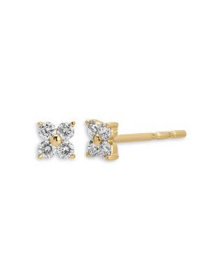 14K Yellow Gold Diamond Fleur Stud Earrings